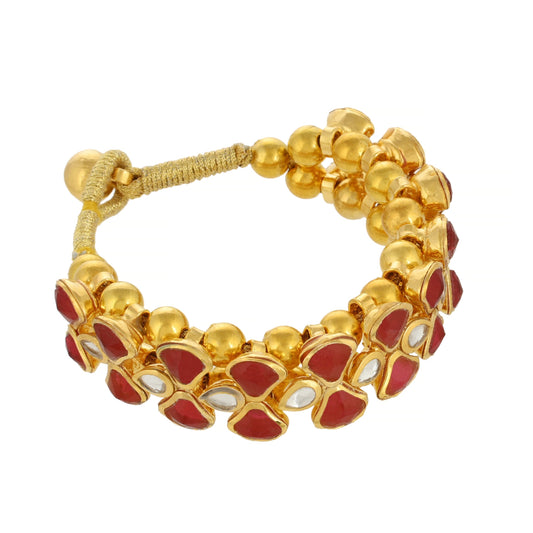 Stunning Red Kundan Bracelet - 22K Gold Plated Kundan Bracelet - Handmade Bracelet - Danish Jewellers®