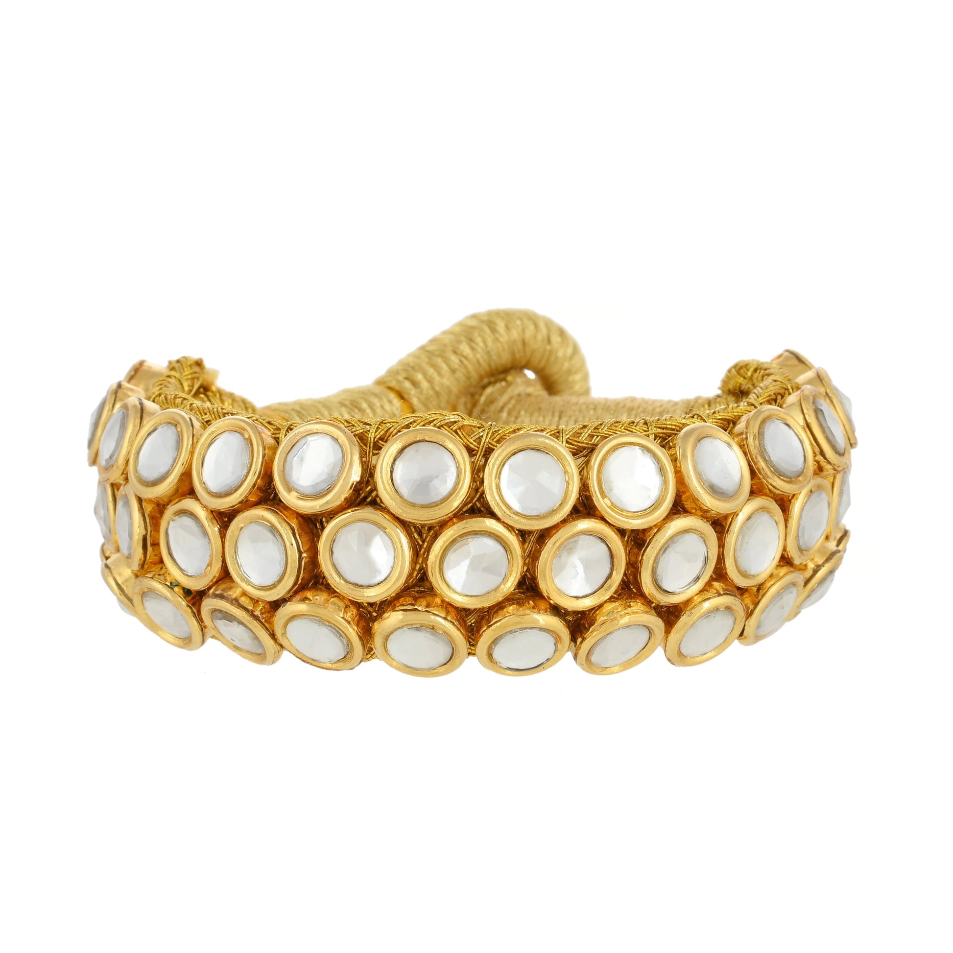 Indian Bracelet - Handmade Bracelet - 22K Gold Plated Kundan 3 Line Bracelet - Danish Jewellers® 