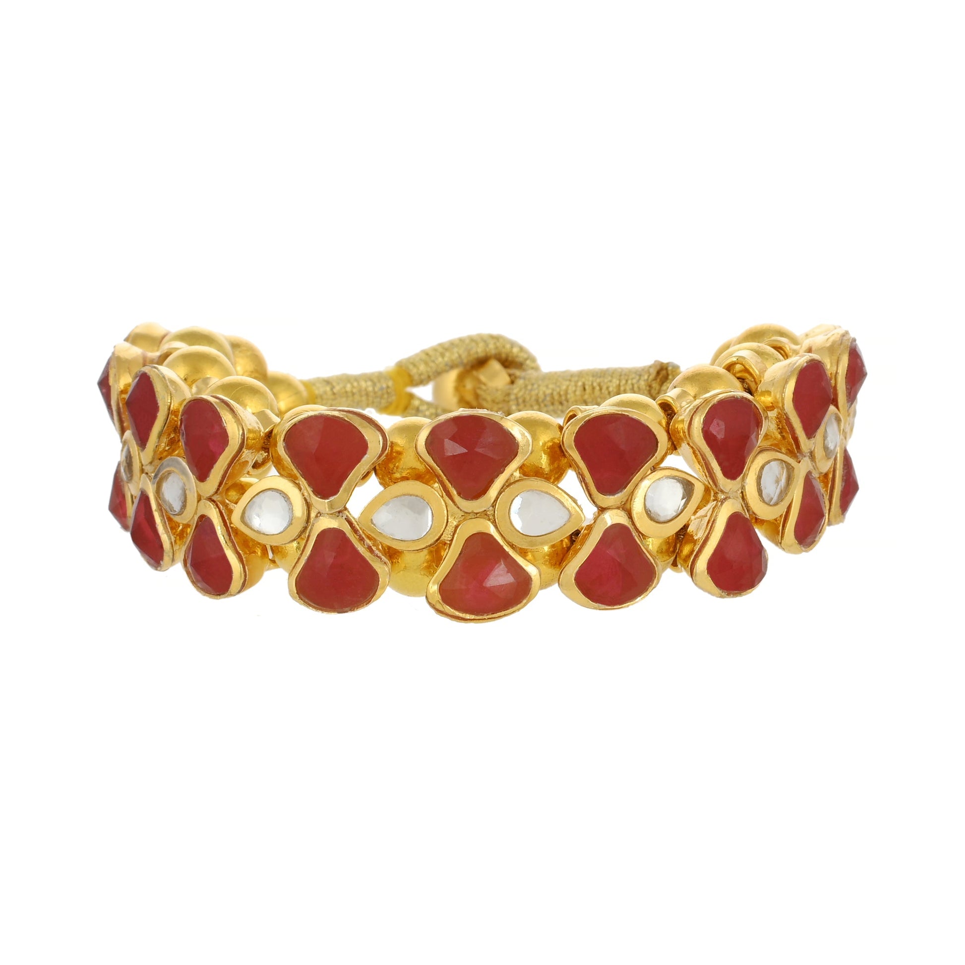 Stunning Red Kundan Bracelet - 22K Gold Plated Kundan Bracelet - Handmade Bracelet - Danish Jewellers® 