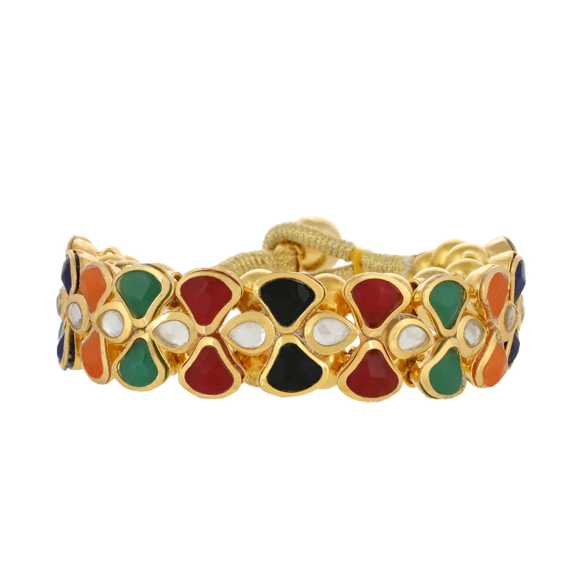 Handcrafted Multi-Color Kundan Bracelet - Kundan Bracelet - Dainty Kundan Bracelet - Danish Jewellers® 