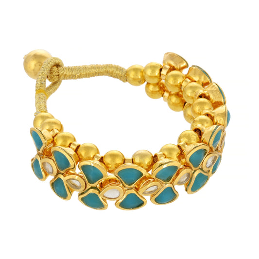 Blue Themed Kundan Bracelet - Handmade Kundan Bracelet - Statement Kundan Bracelet - Danish Jewellers® 