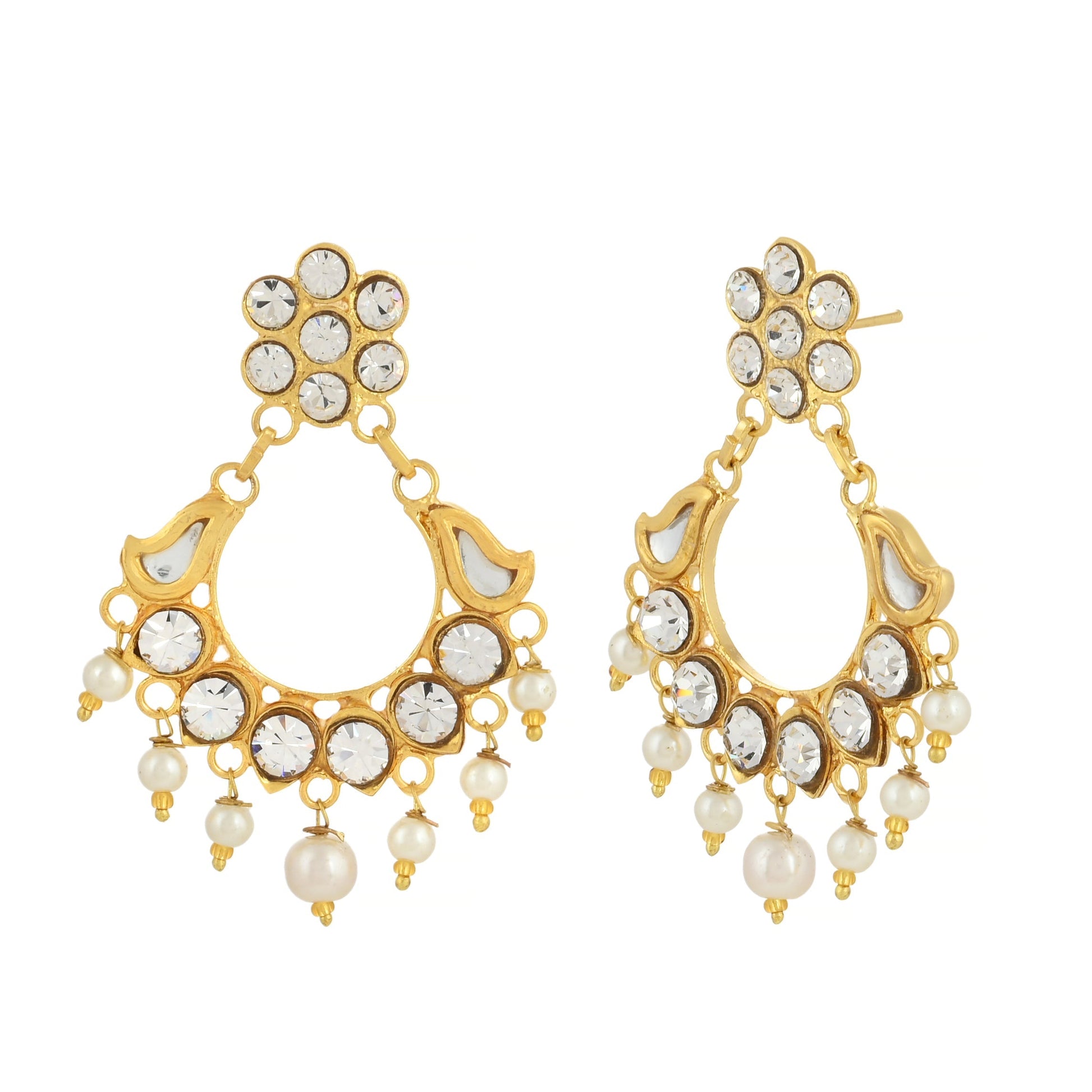 22K Gold Finishing Earrings - Feminine Earrings - Kundan Earrings - Danish Jewellers® 