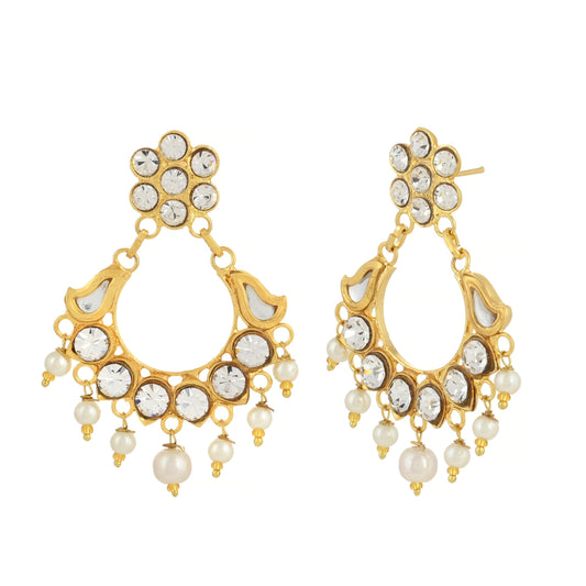 22K Gold Finishing Earrings - Feminine Earrings - Kundan Earrings - Danish Jewellers® 
