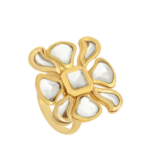 Indian Kundan Ring - Kundan Meena Ring - 22K Gold Plated Ring - Danish Jewellers® 