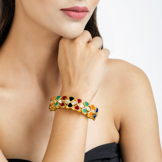 Handcrafted Multi-Color Kundan Bracelet - Kundan Bracelet - Dainty Kundan Bracelet - Danish Jewellers® 