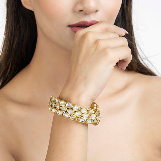 3 Line Kundan Bracelet - 22K Gold Finishing Kundan Bracelet - Danish Jewellers® 