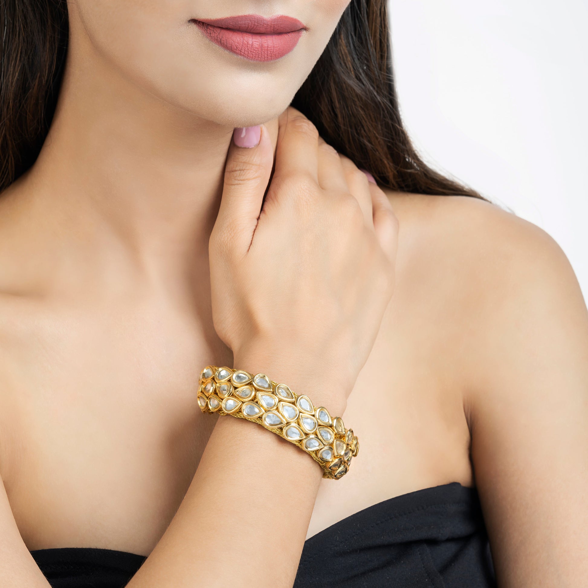 3 Line Kundan Bracelet - 22K Gold Finishing Kundan Bracelet - Danish Jewellers® 