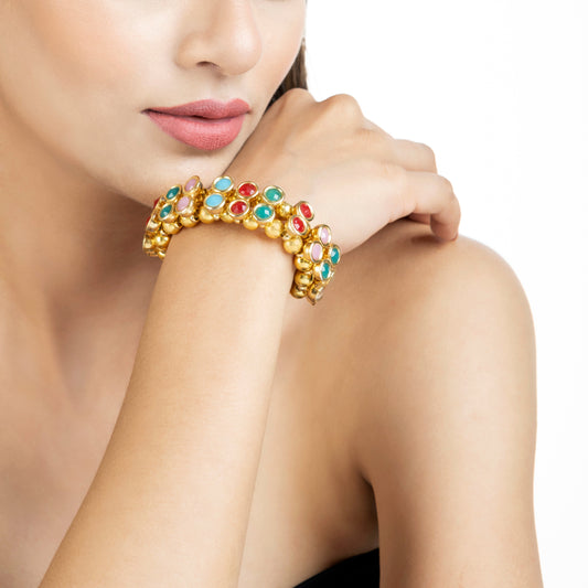 Multi-Round Kundan Bracelet - Kundan Bracelet - Handmade Bracelet - Danish Jewellers® 
