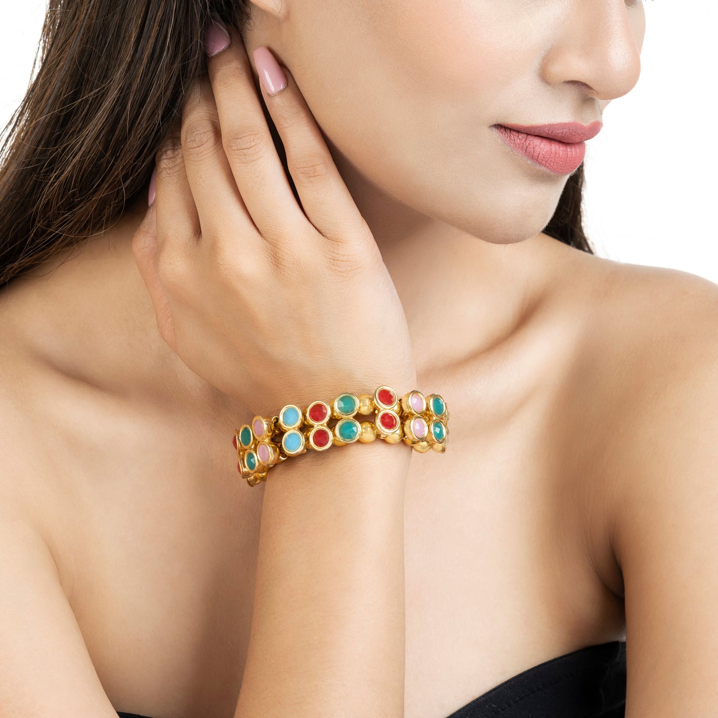 Multi-Round Kundan Bracelet - Kundan Bracelet - Handmade Bracelet - Danish Jewellers® 