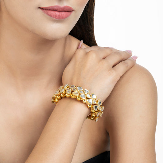 22K Gold Plated Kundan Bracelet - Indian Kundan Bracelet - Handmade Bracelet - Danish Jewellers® 