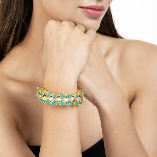 Blue Themed Kundan Bracelet - Handmade Kundan Bracelet - Statement Kundan Bracelet - Danish Jewellers® 