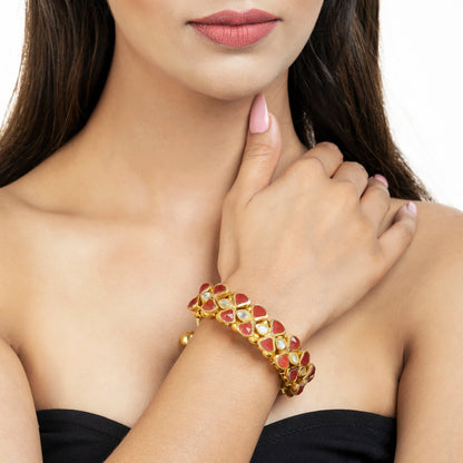 Stunning Red Kundan Bracelet - 22K Gold Plated Kundan Bracelet - Handmade Bracelet - Danish Jewellers® 