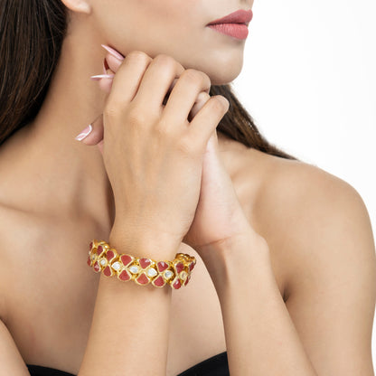 Stunning Red Kundan Bracelet - 22K Gold Plated Kundan Bracelet - Handmade Bracelet - Danish Jewellers® 