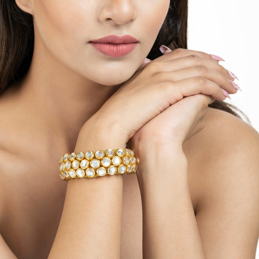 Indian Bracelet - Handmade Bracelet - 22K Gold Plated Kundan 3 Line Bracelet - Danish Jewellers® 