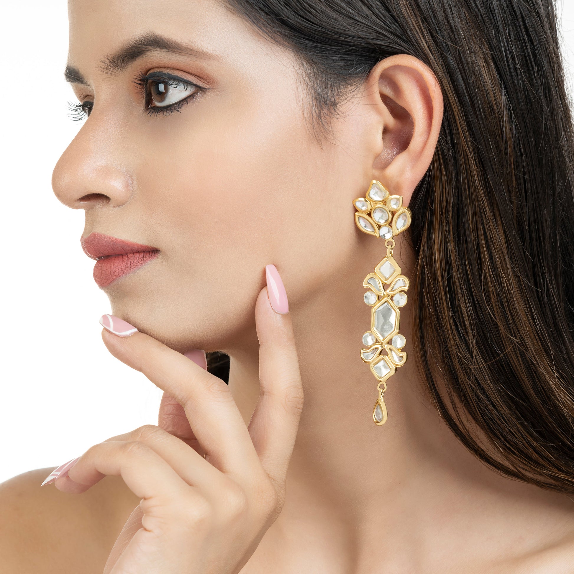 22K Gold Plated Kundan Earrings - Indian Kundan Earrings - Dangle Earrings - Danish Jewellers® 