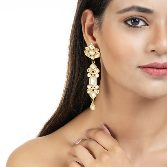 22K Gold Plated Kundan Earrings - Indian Kundan Earrings - Dangle Earrings - Danish Jewellers® 