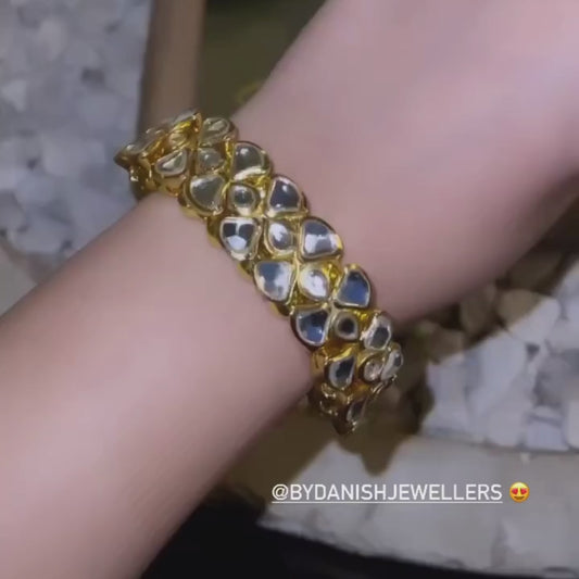 22K Gold Plated Handmade Bracelet - Kundan Pauchi Bracelet